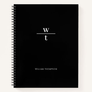 Monogram Modern Elegant Black White Notebook