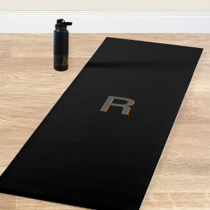 Monogram Modern Elegant Black Yoga Mat
