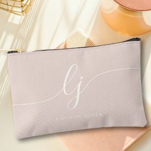 Monogram Modern Elegant Calligraphy Rose Pink Chic Accessory Pouch