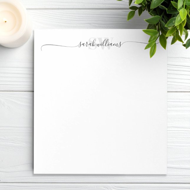 Monogram Modern Elegant Chic Script Name Notepad (Creator Uploaded)
