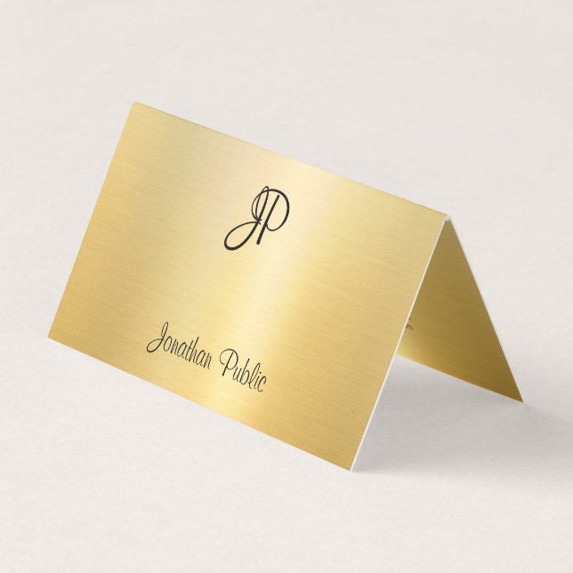Monogram Modern Faux Gold Calligraphy Script Business Card (Front)