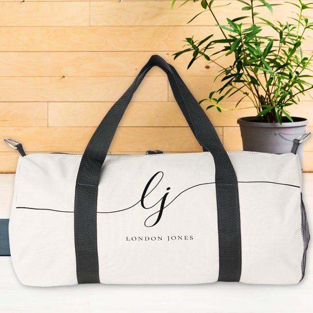 Monogram Modern Feminine Girly Calligraphy Script Duffle Bag (Creator Uploaded)