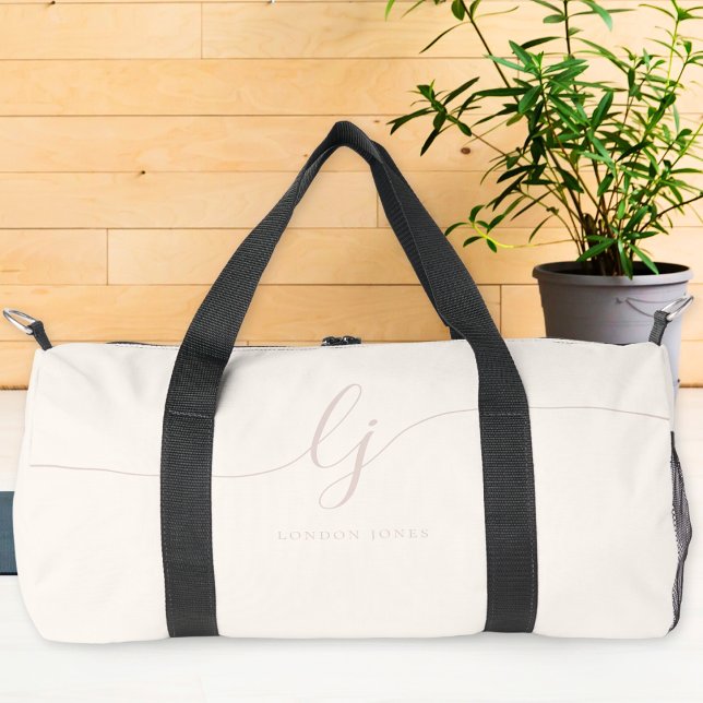 Monogram Modern Feminine Ivory Pink Script Stylish Duffle Bag (Creator Uploaded)
