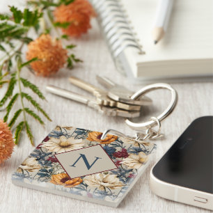 Monogram Modern Floral Personalised Key Ring