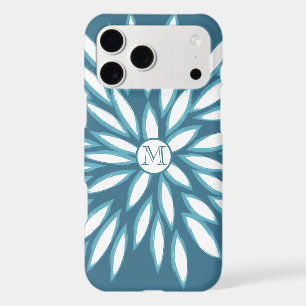 Monogram Modern Floral Teal Blue