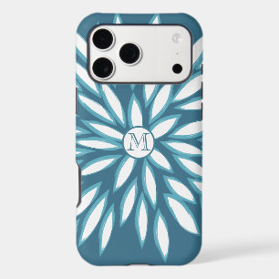 Monogram Modern Flower Teal iPhone Case