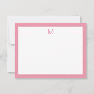 Monogram Modern Frame Pink White Flat Note Card
