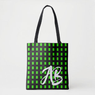 Monogram Modern Fun Black and Green Tote Bag