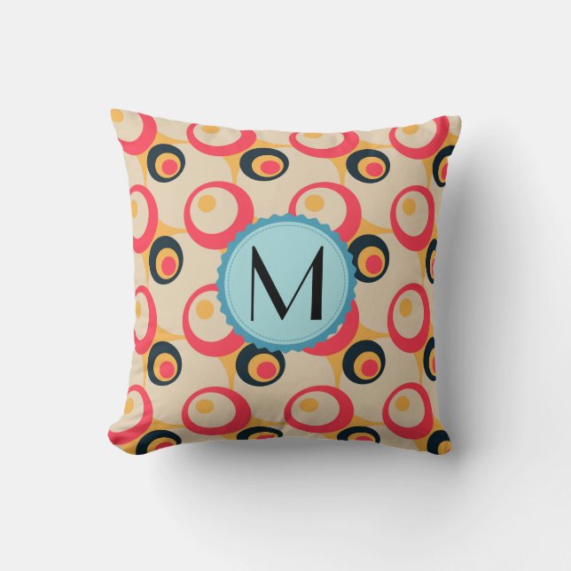 Monogram Modern Geometric Circles Pattern Cushion (Front)