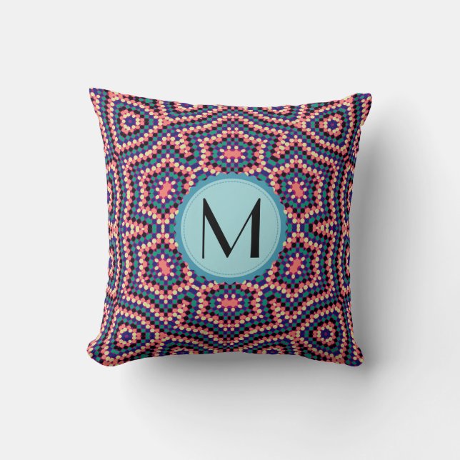 Monogram Modern Geometric Dot Pattern Cushion (Front)