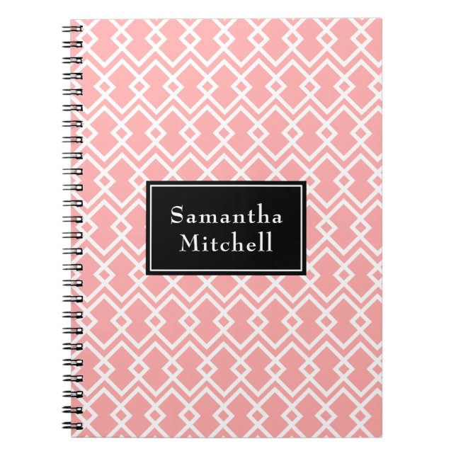 Monogram Modern Geometric Pink Black Notebook (Front)