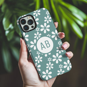 Monogram Modern Girly Floral Pattern Personalised  iPhone 16 Pro Max Case