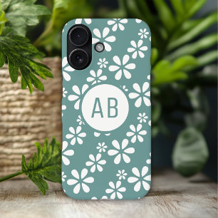 Monogram Modern Girly Floral Pattern Personalised iPhone 16 Case