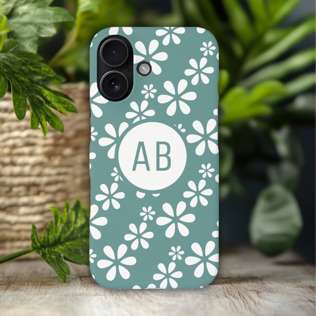 Monogram Modern Girly Floral Pattern Personalised  iPhone 16 Case (Creator Uploaded)