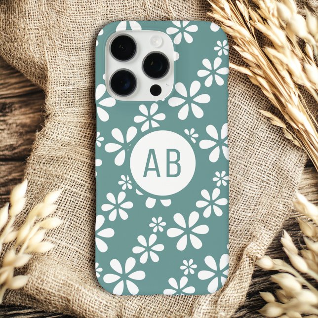Monogram Modern Girly Floral Pattern Personalised  iPhone Case (Creator Uploaded)