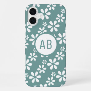 Monogram Modern Girly Floral Pattern Personalised iPhone 16 Plus Case