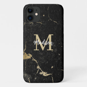 Monogram Modern Gold Black Marble Case-Mate iPhone Case