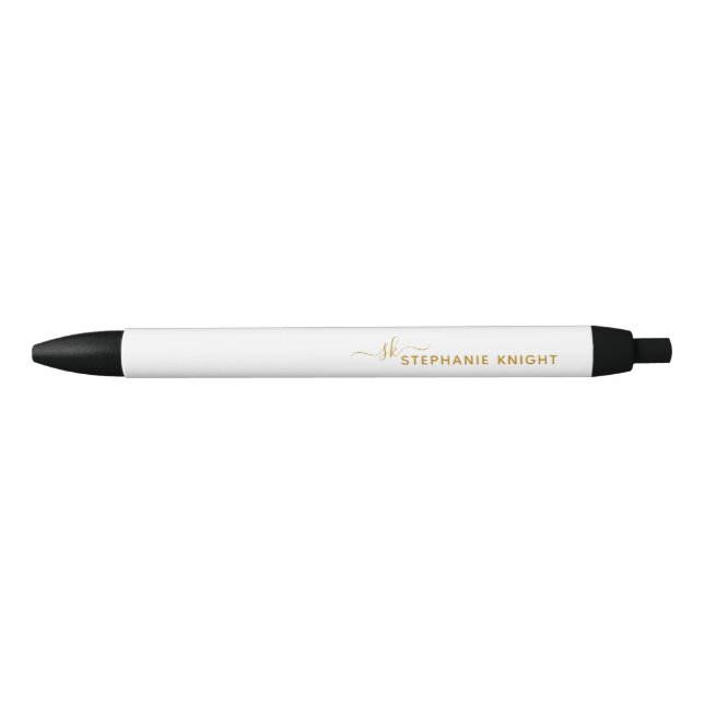 Monogram Modern Gold Script Calligraphy Custom  Black Ink Pen (Front)