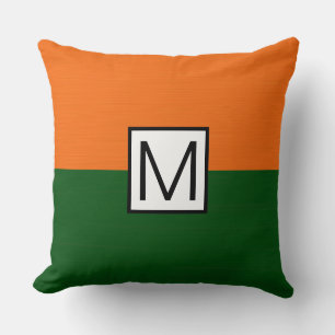 Monogram Modern Green and Orange Elegant Cushion