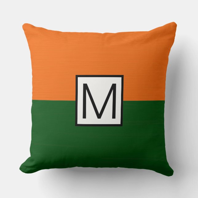 Monogram Modern Green and Orange Elegant Cushion (Front)