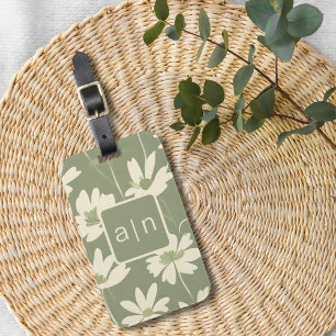 Monogram Modern Green Floral  Luggage Tag