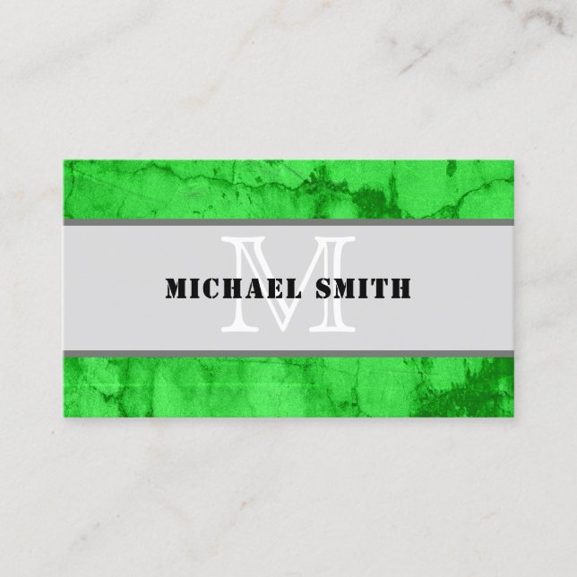 Monogram Modern Green Grunge Background Business Card (Front)