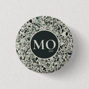 Monogram Modern Green Terrazzo 3 Cm Round Badge