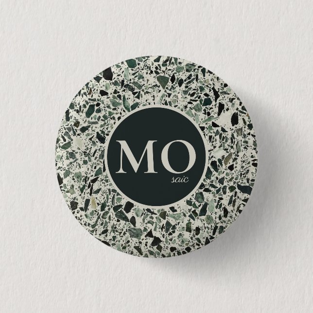 Monogram Modern Green Terrazzo 3 Cm Round Badge (Front)