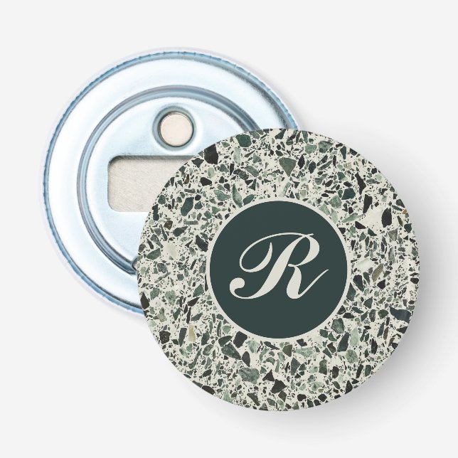 Monogram Modern Green Terrazzo Bottle Opener (Front)