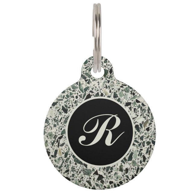 Monogram Modern Green Terrazzo Pet Tag (Front)