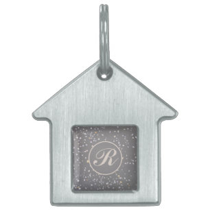 Monogram Modern Grey Terrazzo Pet ID Tag