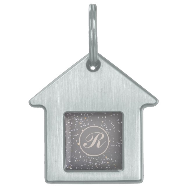 Monogram Modern Grey Terrazzo  Pet ID Tag (Front)