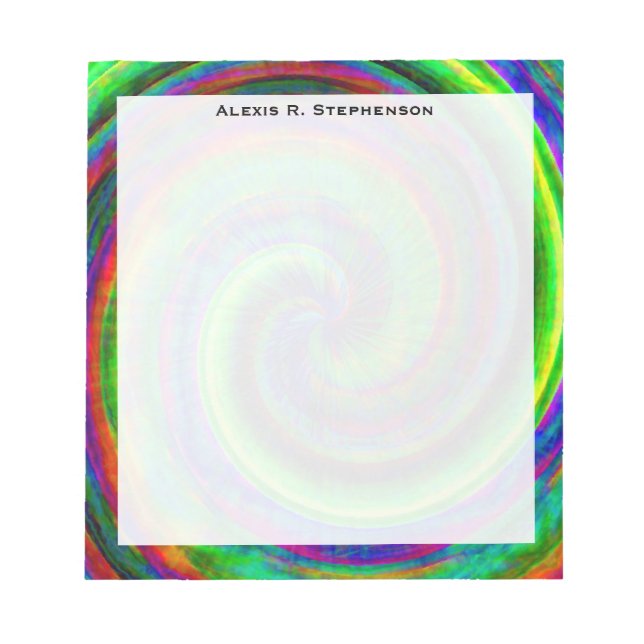 Monogram Modern Grunge Spiral Rainbow Tie Dye Notepad (Front)