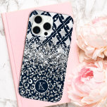Monogram Modern Leopard Print Glitter Personalised iPhone 15 Pro Max Case<br><div class="desc">Monogram Modern Leopard Print Glitter Personalised iPhone 15 Pro Max Case Phone Case features a silver and blue leopard print faux glitter and diamond geometric pattern personalised with your custom monogram. Perfect gift for her for Christmas, birthday, Mother's Day and more whether girlfriend, sister, mother, friends. Created by Evco Studio...</div>
