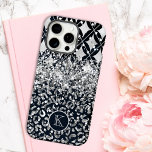 Monogram Modern Leopard Print Glitter Personalised iPhone 15 Pro Max Case<br><div class="desc">Monogram Modern Leopard Print Glitter Personalised iPhone 15 Pro Max Case Phone Case features a silver and blue leopard print faux glitter and diamond geometric pattern personalised with your custom monogram. Perfect gift for her for Christmas, birthday, Mother's Day and more whether girlfriend, sister, mother, friends. Created by Evco Studio...</div>