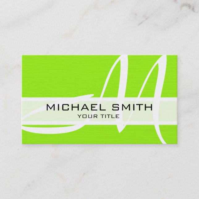 Monogram Modern Lime Background Business Card (Front)