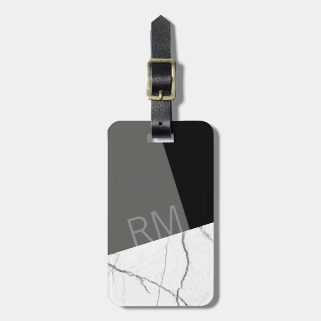Monogram Modern Marble Angled Initials Cusom Luggage Tag (Front Vertical)