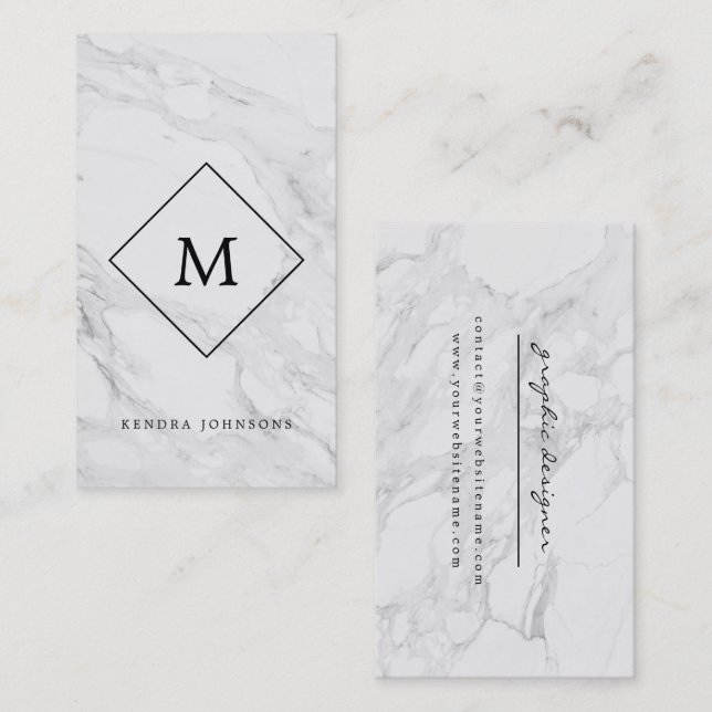 Monogram modern marble business card (Front/Back)