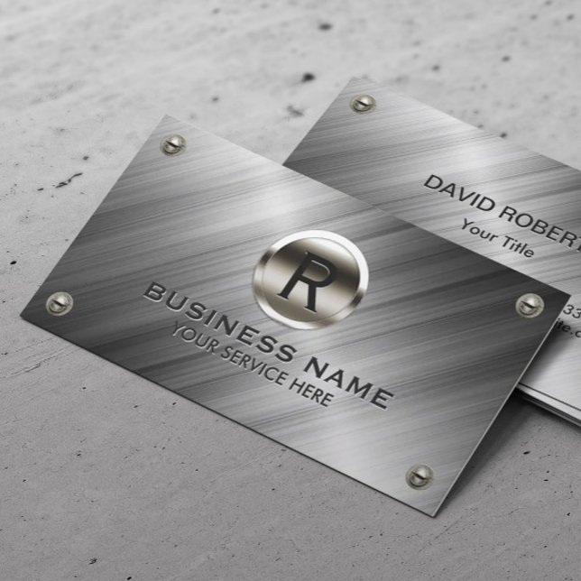 Monogram Modern Metallic Construction Steel Business Card (Creator Uploaded)