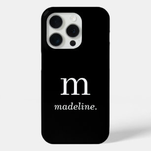 Monogram   Modern Minimal Black White Initial Name iPhone 15 Pro Case
