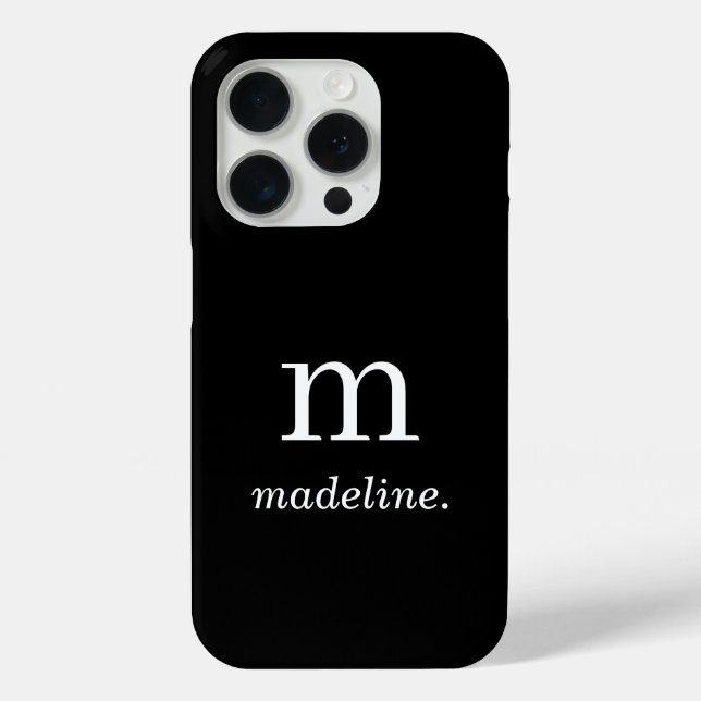 Monogram | Modern Minimal Black White Initial Name Case-Mate iPhone Case (Back)