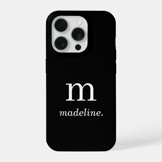 Monogram | Modern Minimal Black White Initial Name iPhone Case (Back)