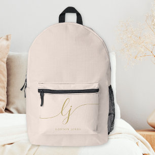 Monogram Modern Minimal Blush Pink Gold Initials Printed Backpack