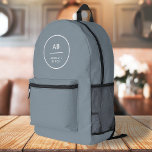 Monogram Modern Minimal Dusky Blue Grey Printed Backpack<br><div class="desc">A simple stylish custom design with modern typography and a dusky blue grey feature colour. The text,  including your monogram,  can easily be personalised to make a design as unique as you are! The perfect trendy bespoke design for personal or business use!</div>