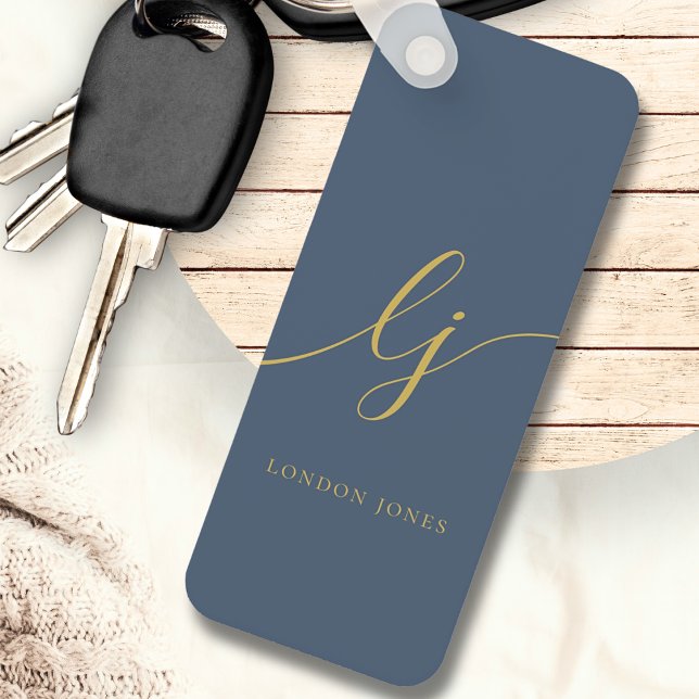 Monogram Modern Minimal Elegant Navy Blue Gold Key Ring (Creator Uploaded)
