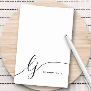 Monogram Modern Minimal Feminine Black and White Post-it Notes