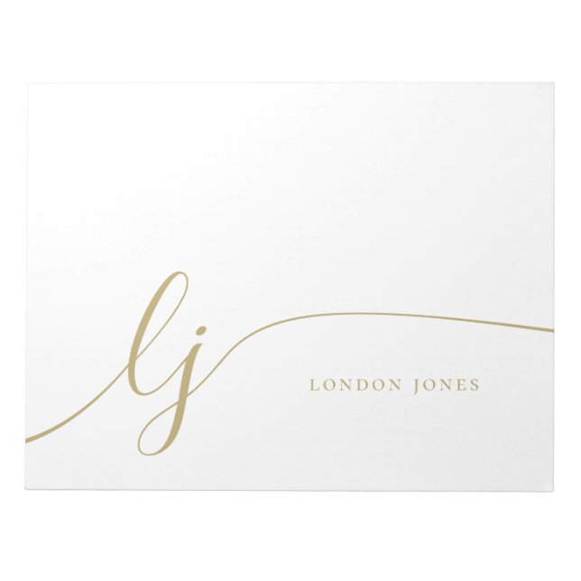 Monogram Modern Minimal Feminine Gold Script Notepad (Front)