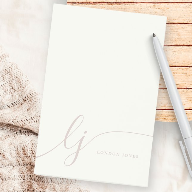 Monogram Modern Minimal Feminine Rose Pink Ivory Post-it Notes (Creator Uploaded)