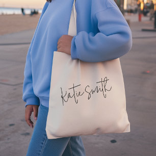Monogram Modern Minimal Handwritten Script Tote Bag
