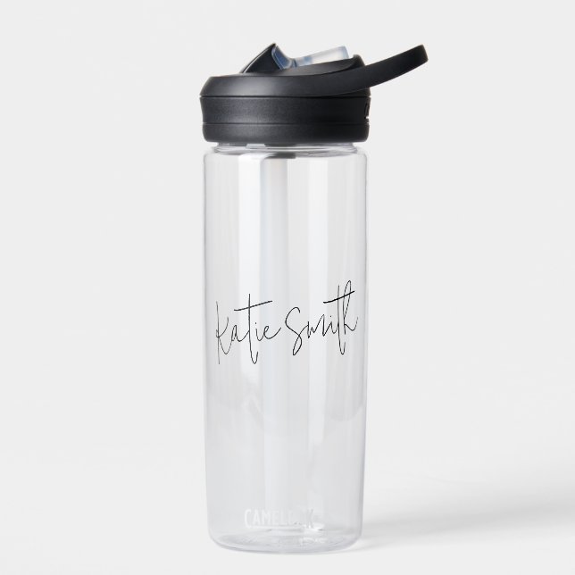 Monogram Modern Minimal Handwritten Script Water Bottle (Left)